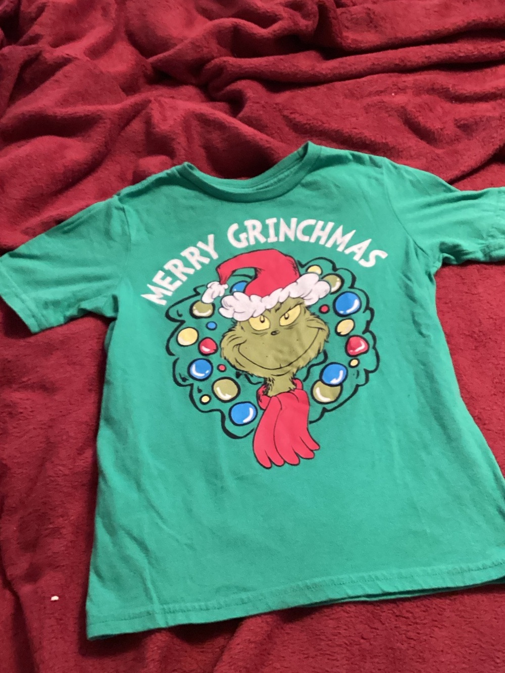 Dr. Seuss Green Grinch Graphic Tee with Red & White Accents